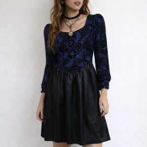 VTG 80s Gunne Sax Velvet Dress Size 8 Black Blue Whimsigoth Gothic Romantic